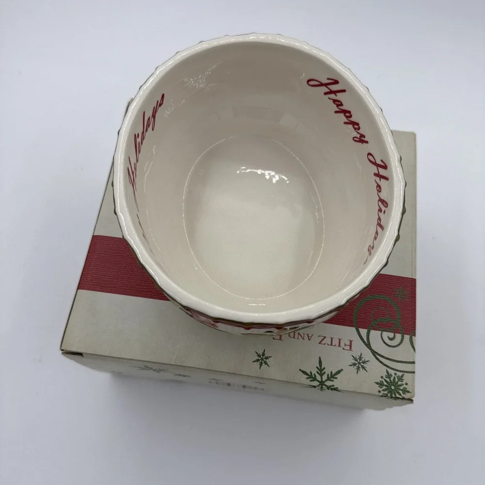 Fitz & Floyd WOODLAND HOLIDAY Sentiment 'HAPPY HOLIDAYS' Serving Bowl